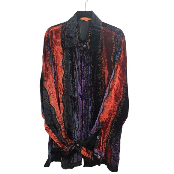 Prestige Luxury Velvet Abstract Button Down Shirt XL - Coogi Style 3D Textured